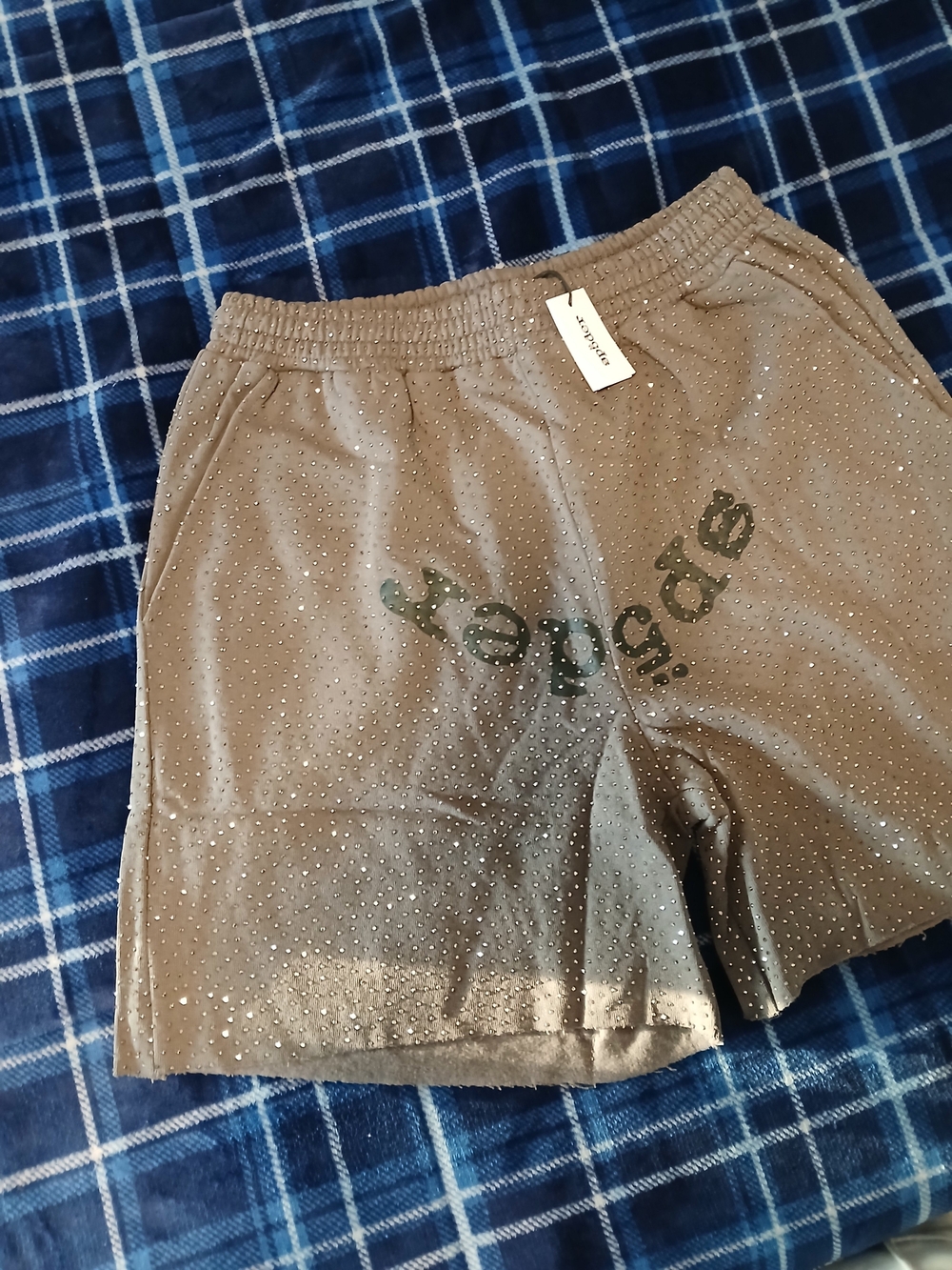 Sp5der Grey Rhinestone Shorts - Picture 2 of 4